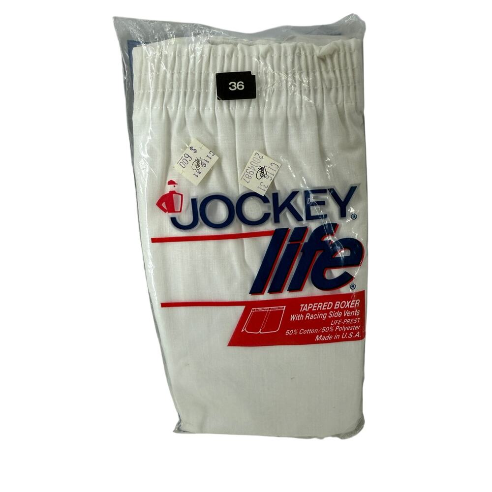 Vintage Jockey Life White Tapered Boxers 1985 Size 36 New In Sealed Package